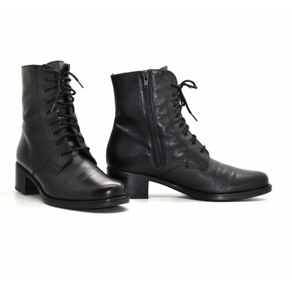 La Canadienne Leather Booties Black Womens Size 8 Lace Up & Zip Up - Picture 2 of 12